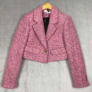 L' Academie Blazer Womens Size M Pink Tweed Cropped Office Siren It Girl